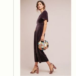Anthropologie - Mauve Plum Velvet Jumpsuit